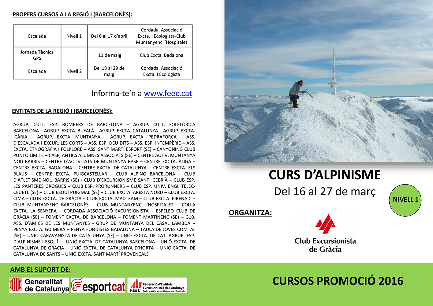 Curs d’Alpinisme Nivell 1 del 16 al 27 de març
